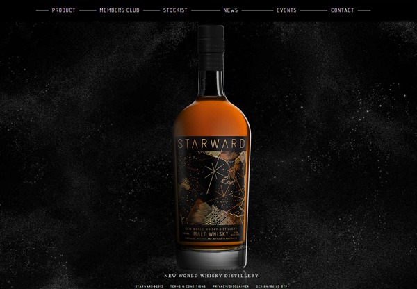 一个名为Starward Whisky的黑色网页设计截图