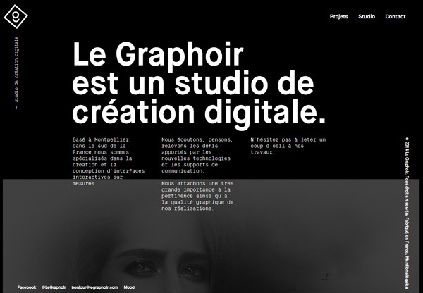 一个名为Le Graphoir的黑色网页设计截图