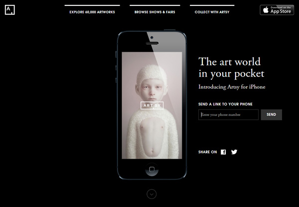 一个名为“艺术iPhone App”的黑色网页设计截图