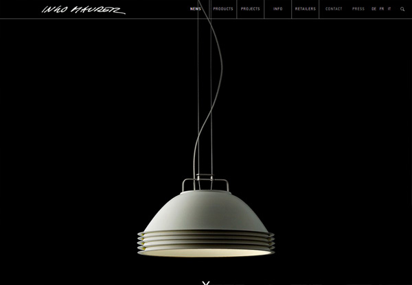 一个名为Ingo Maurer GmbH的黑色网页设计截图