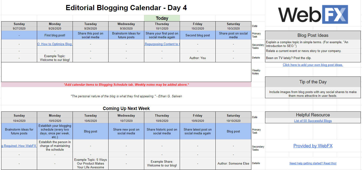 完整的编辑内容日历的博客