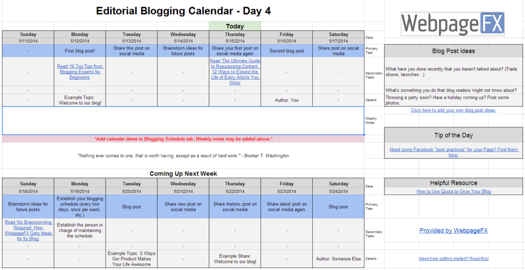 blogging calendar tab