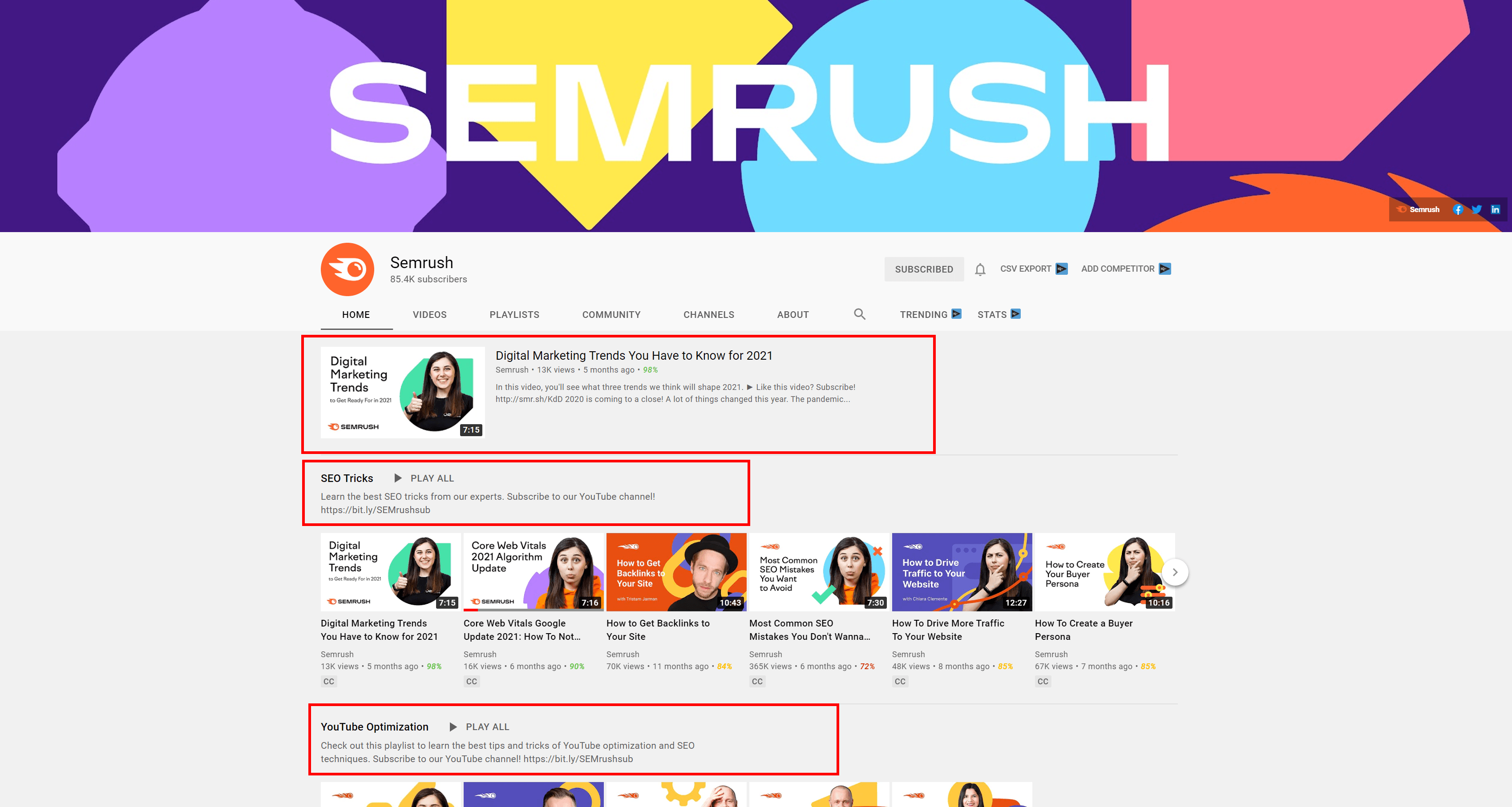 SEMrush在其YouTube频道上的播放列表