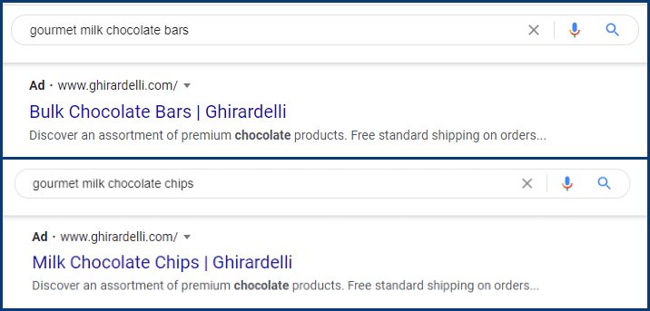 搜索结果中的巧克力广告