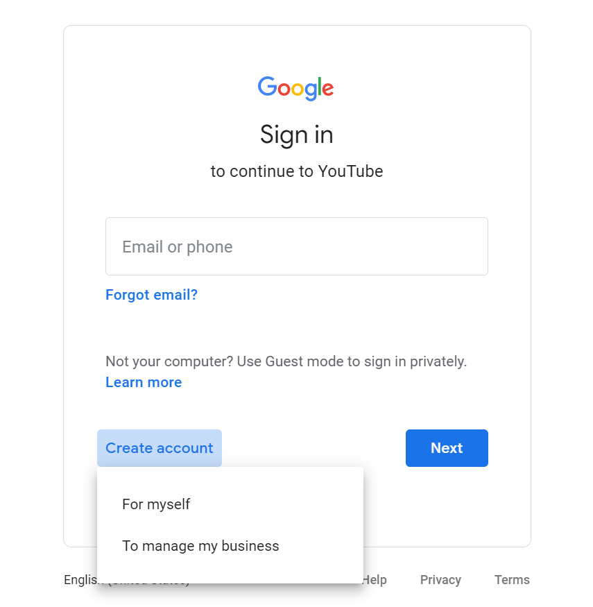 通过登录Gmail创建一个YouTube账户用于营销
