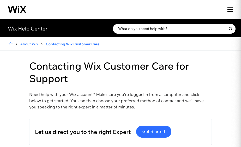 Wix的客户支持页面