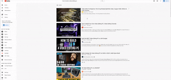 YouTube搜索结果顶部的YouTube Discovery广告为视频编辑软件做广告