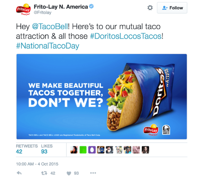 合作伙伴营销的例子来自Frito Lay和Taco Bell