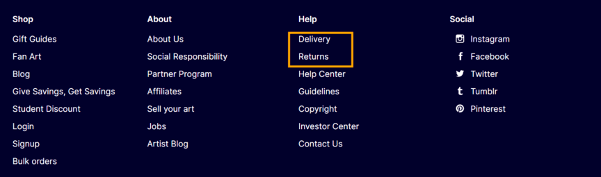 电子商务网站示例:返回和航运链接