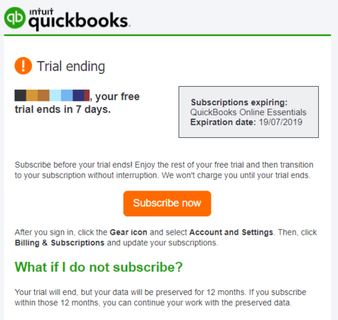 电子邮件活动的例子:QuickBooks
