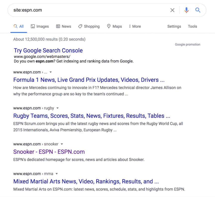在谷歌上搜索ESPN网站
