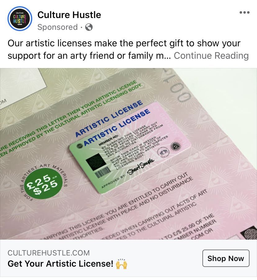 来自Culture Hustle品牌的Facebook广告