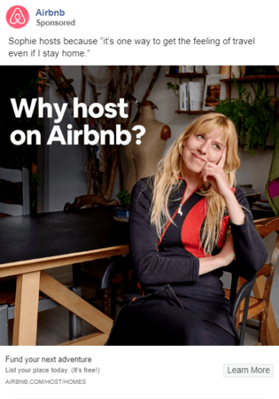 Facebook广告的例子Airbnb