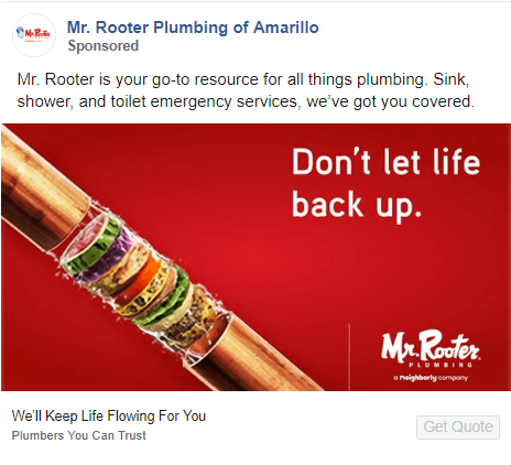 Rooter在Facebook上的一个广告例子