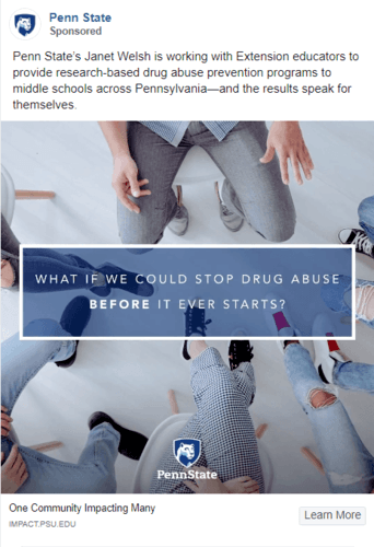 宾夕法尼亚州立大学的Facebook广告