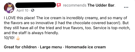 给当地冰淇淋店留言的人
