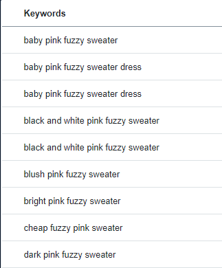 关于一件模糊的粉红色毛衣的关键词列表