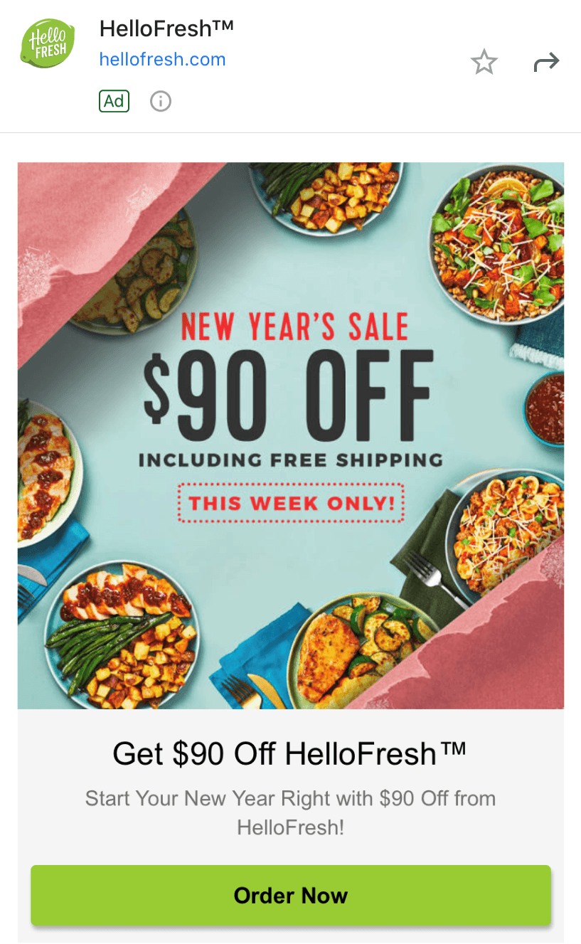 A Gmail display ad from HelloFresh