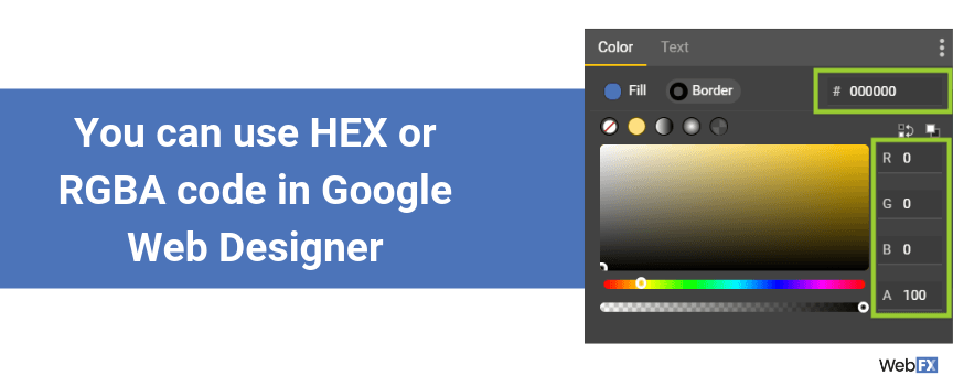 您可以使用十六进制或RGBA颜色代码在谷歌网页设计