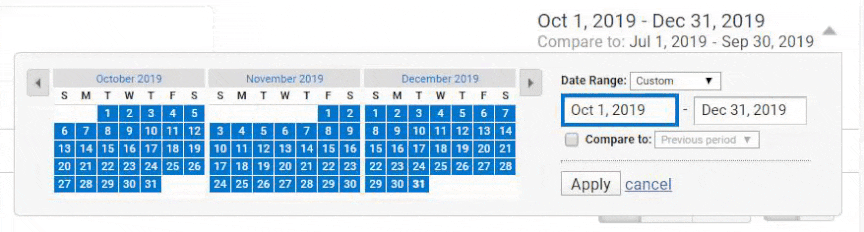 如何改变日期范围在谷歌分析