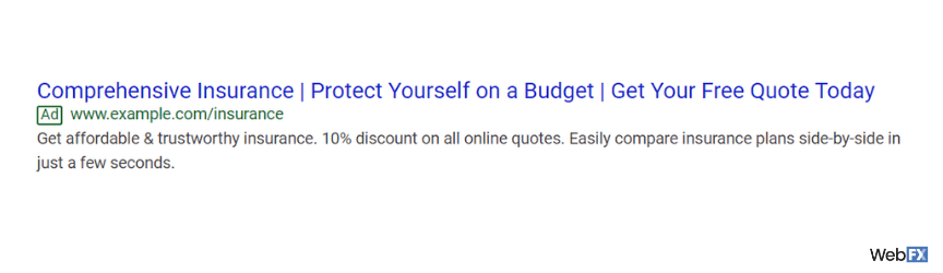 谷歌扩展文本广告的一个例子