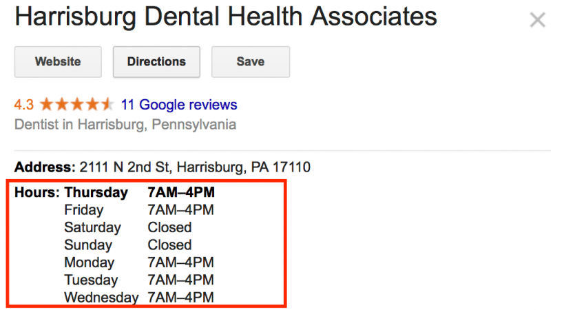 谷歌我的生意上的小时列表的例子