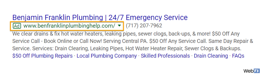 谷歌搜索网络广告的一个例子