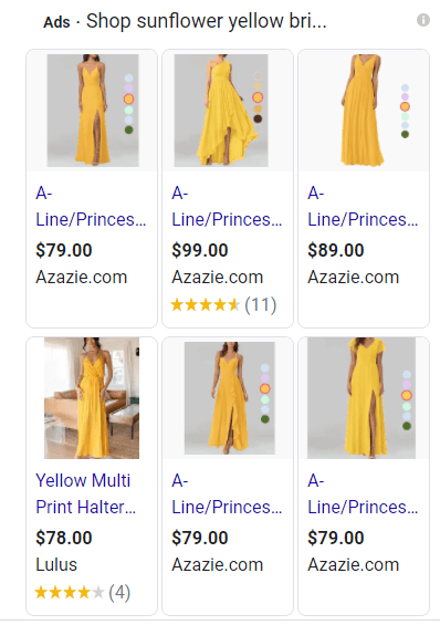在谷歌上买黄裙子的广告