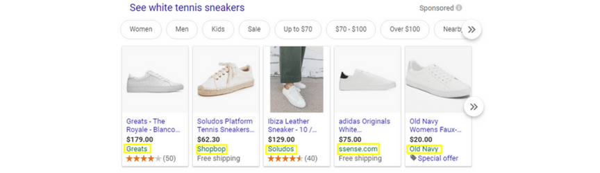 谷歌Shopping显示品牌名称的示例
