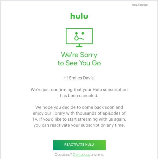从Hulu取消订阅邮件