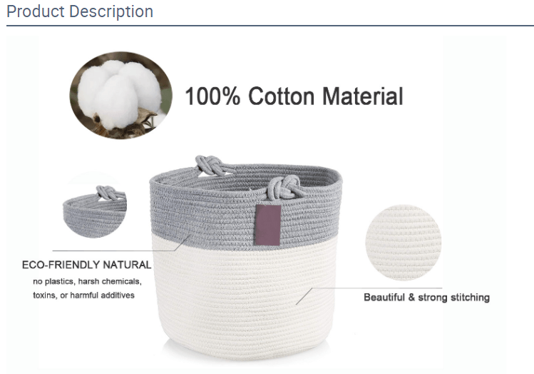 产品描述，包含一个织物箱的图像