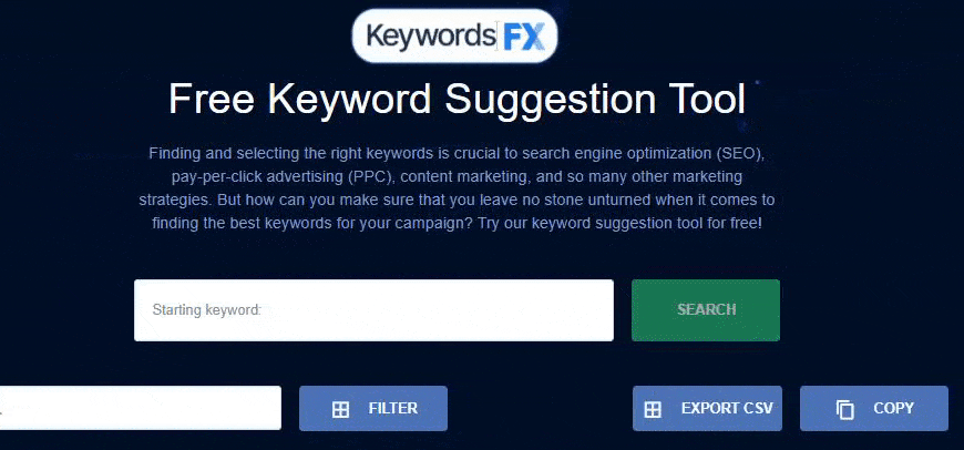 Typing words into a keyword research tool