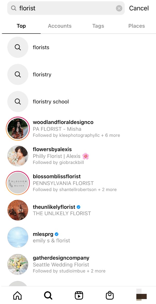 在Instagram上搜索“florist”