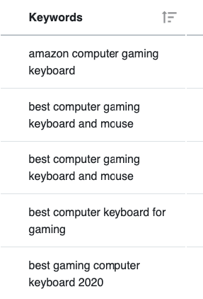 List of keywords about a gaming keyboard