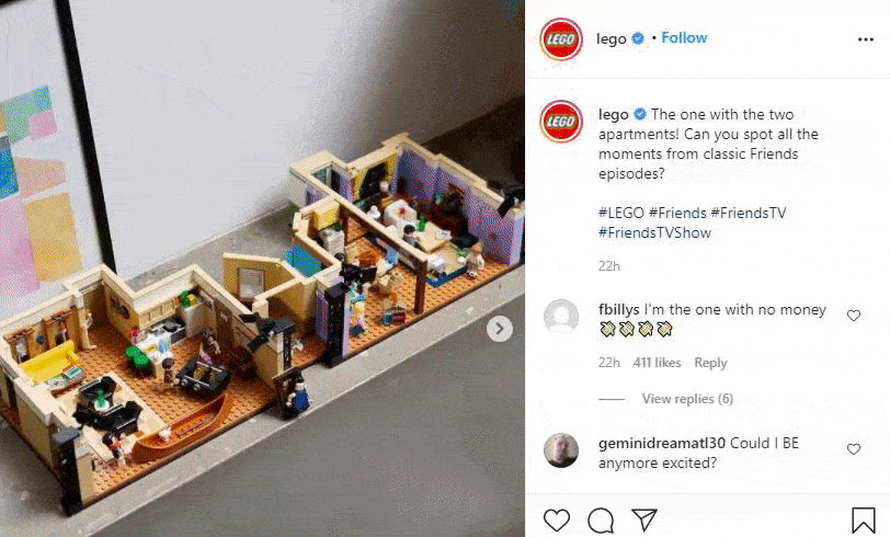 乐高在Instagram上分享了《老友记》全套公寓套装