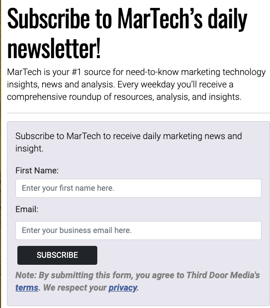 MarTech的电子邮件注册页面