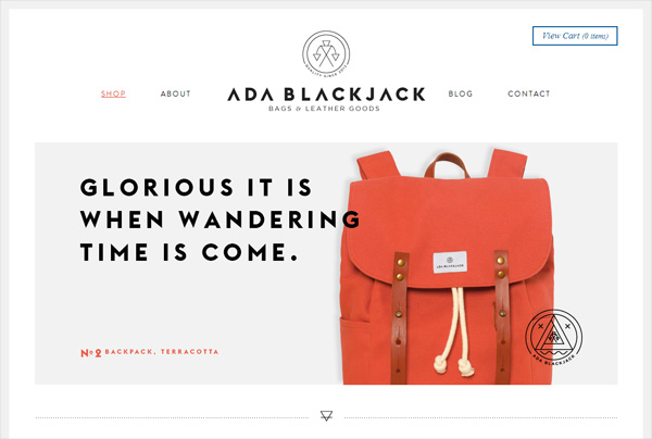 网站设计中极简主义的例子:Ada Blackjack Shop