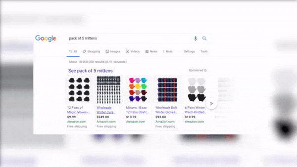 谷歌“连指手套”购物广告