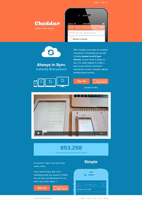 移动应用程序网站设计的例子:Cheddar