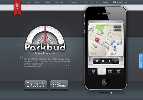 移动应用网站设计的例子:ParkBud