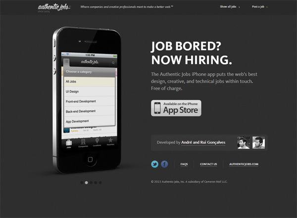 移动应用程序网站设计示例:Authentic Jobs iPhone应用程序