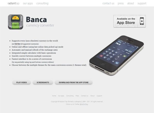 移动应用程序网站设计的例子:Banca