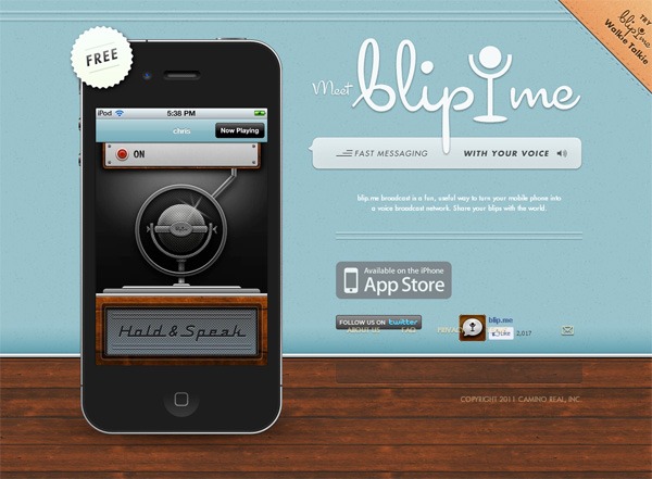移动应用程序网站设计示例:blip.me