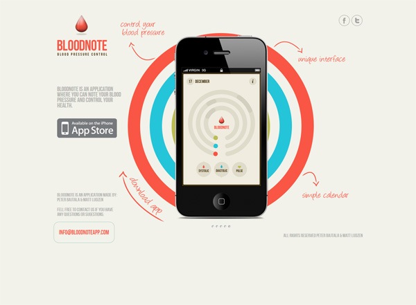 手机应用网站设计的例子:Bloodnote
