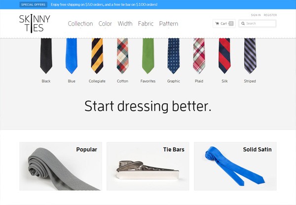 网上商店的例子:紧身领带