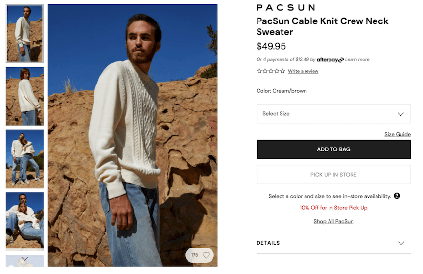 PacSun网站上的毛衣产品图片