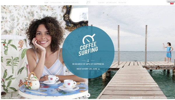 网站设计中的人物照片示例:Coffee Surfing illy