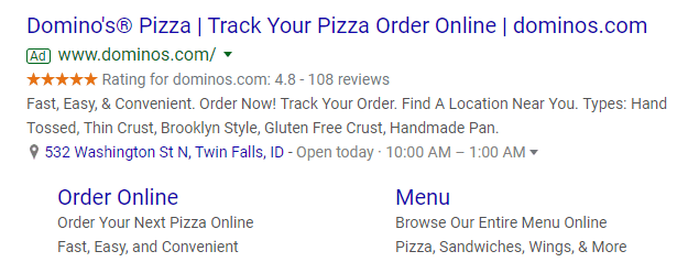 搜索披萨的PPC广告