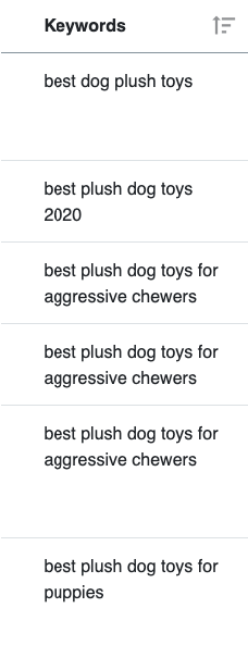 毛绒狗玩具的关键词列表