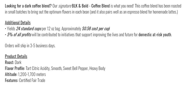 BLK & Bold咖啡产品的产品描述